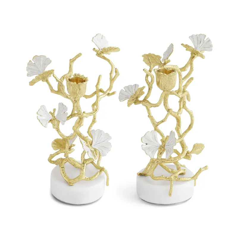 Set Of Two Butterfly Ginkgo Gold Candle Holders 1