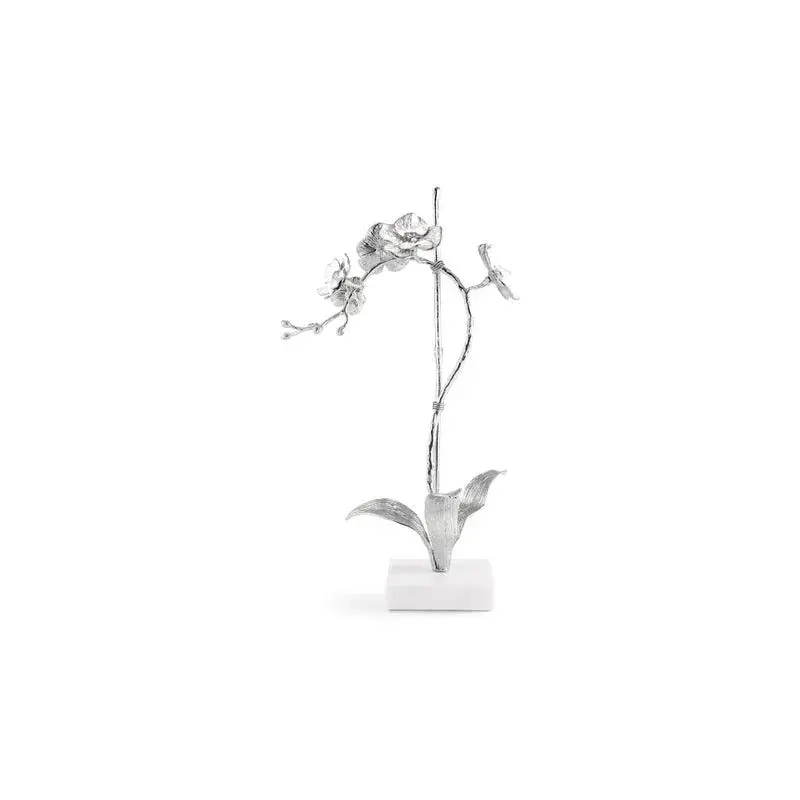 Silver-Tone Orchid Stem Sculpture – Small Tabletop Art 1