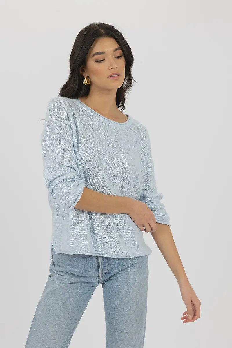 Sofia Textured Knit Sweater In Ice Blue 1