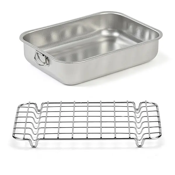 Steel Pan Rectangular High Oven Tray (30 Cm) + 28 Cm Stainless Steel Rack 1