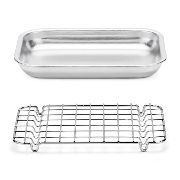 Steel Pan Rectangular Low Oven Tray (30 Cm) + 28 Cm Stainless Steel Rack 1