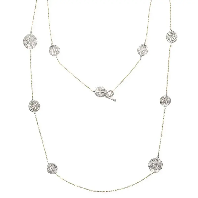 Sterling Silver Botanical Leaf Station Necklace – 42 Inches 1