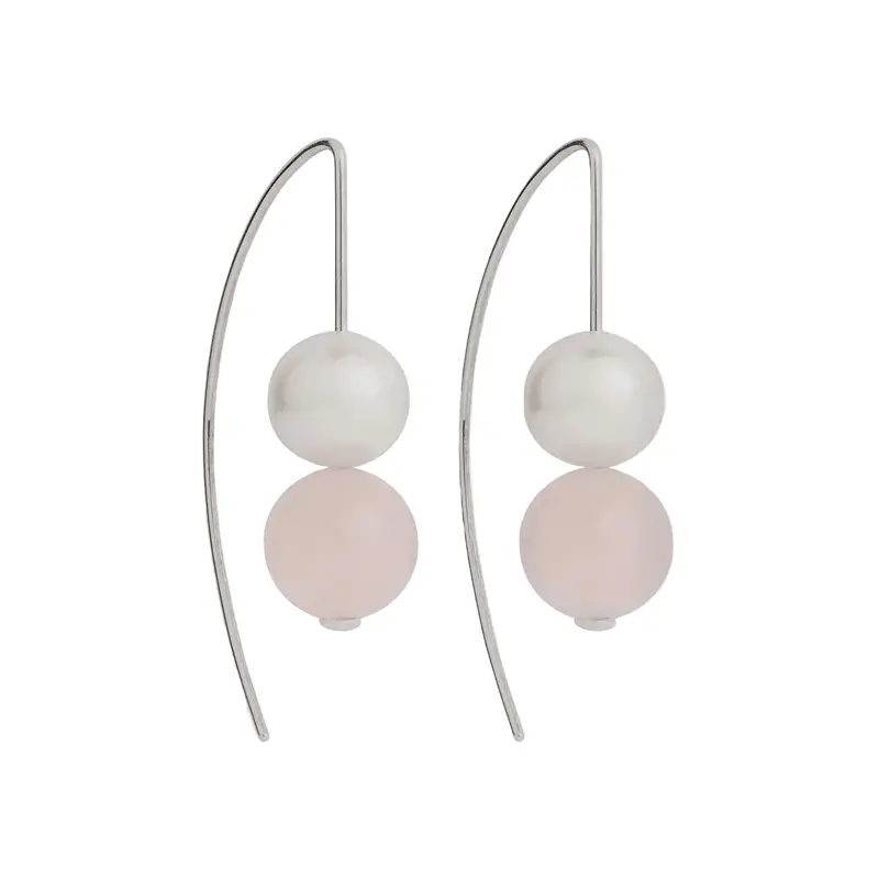 Sunset Rose Quartz And Cultured Pearl Drop Earrings 1