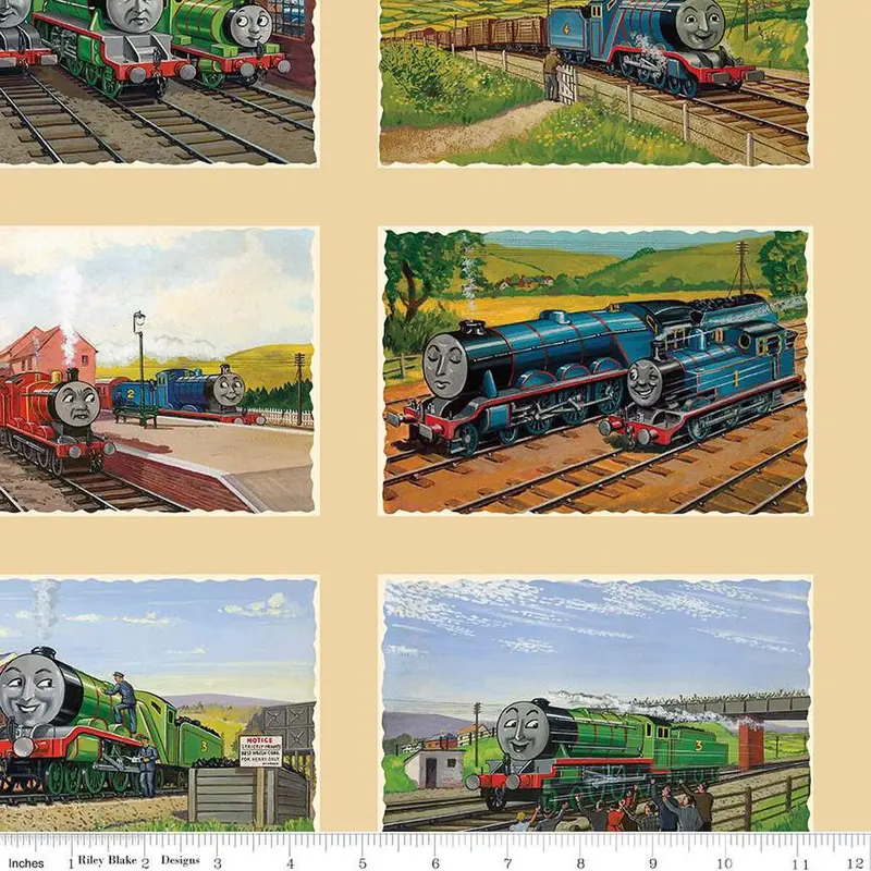 Thomas & Friends 80Th Anniversary Fabric: Art Grid In Flax 1