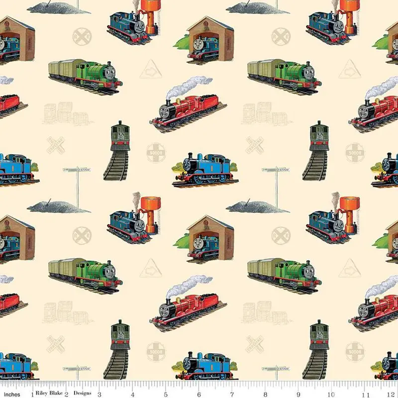Thomas & Friends 80Th Anniversary Fabric: Main Cream Design 1