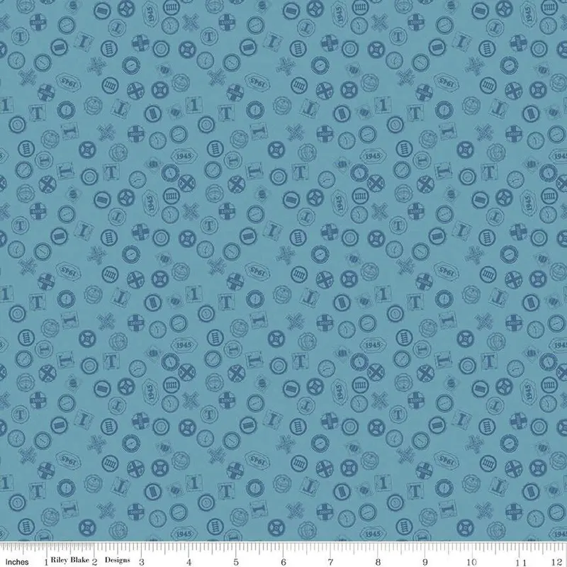 Thomas & Friends 80Th Anniversary Fabric: Railroad Signs Blue Print 1