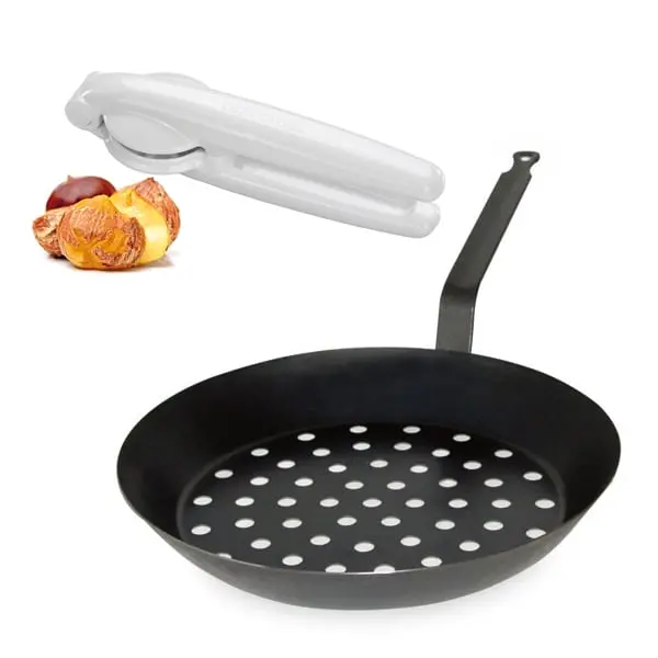 Traditional Charcoal Chestnut Roasting Kit – 28Cm Pan + Scoring Knife 1