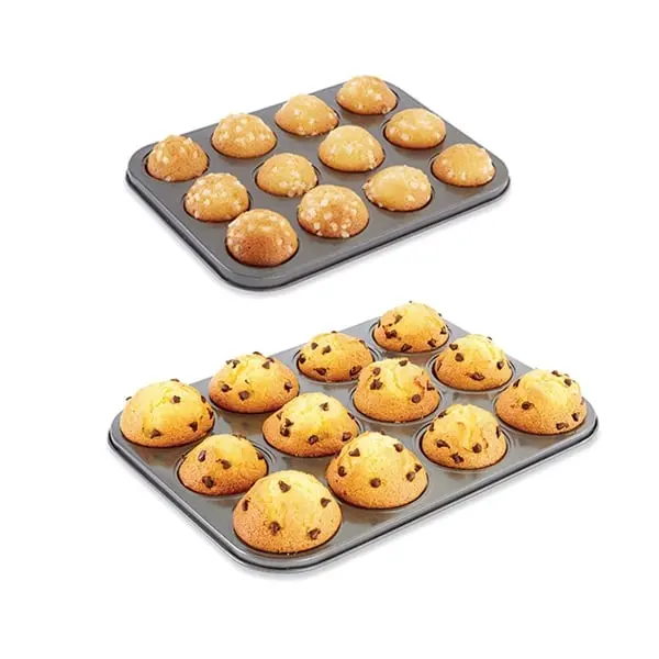Two Non-Stick Muffin Baking Pans – 12-Cup Standard & 12-Cup Mini By Mathon 1