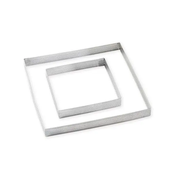 Two Perforated Stainless Steel Tart Rings – Square, 12 Cm & 20 Cm By Mathon 1