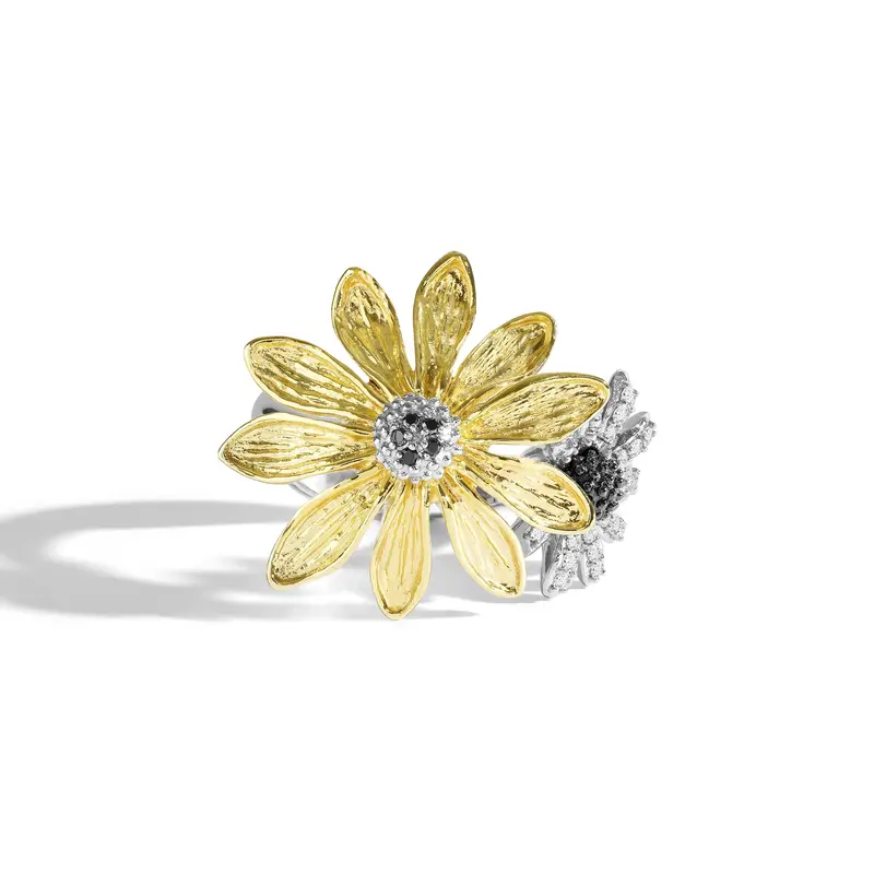 Vintage Bloom Floral Double Ring – Gold Tone 1