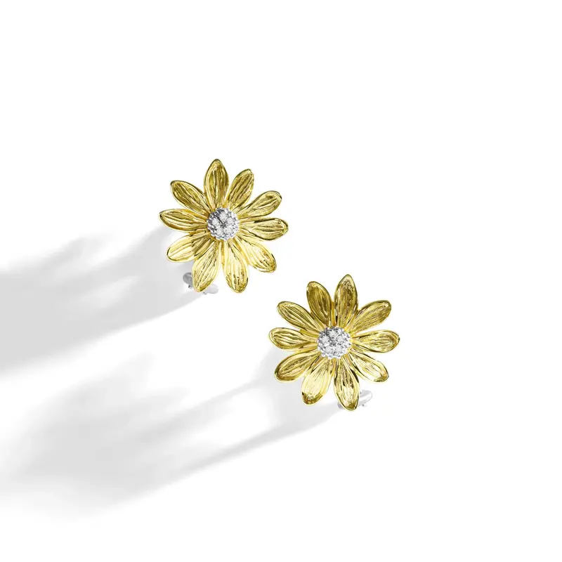 Vintage Bloom Floral Stud Earrings – Gold Finish 1