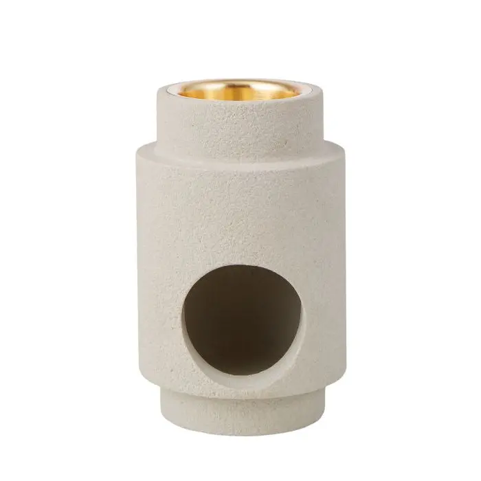 White & Brass Sandblasted Sandstone Oil Burner – Elegant Ceramic Aroma Diffuser 1