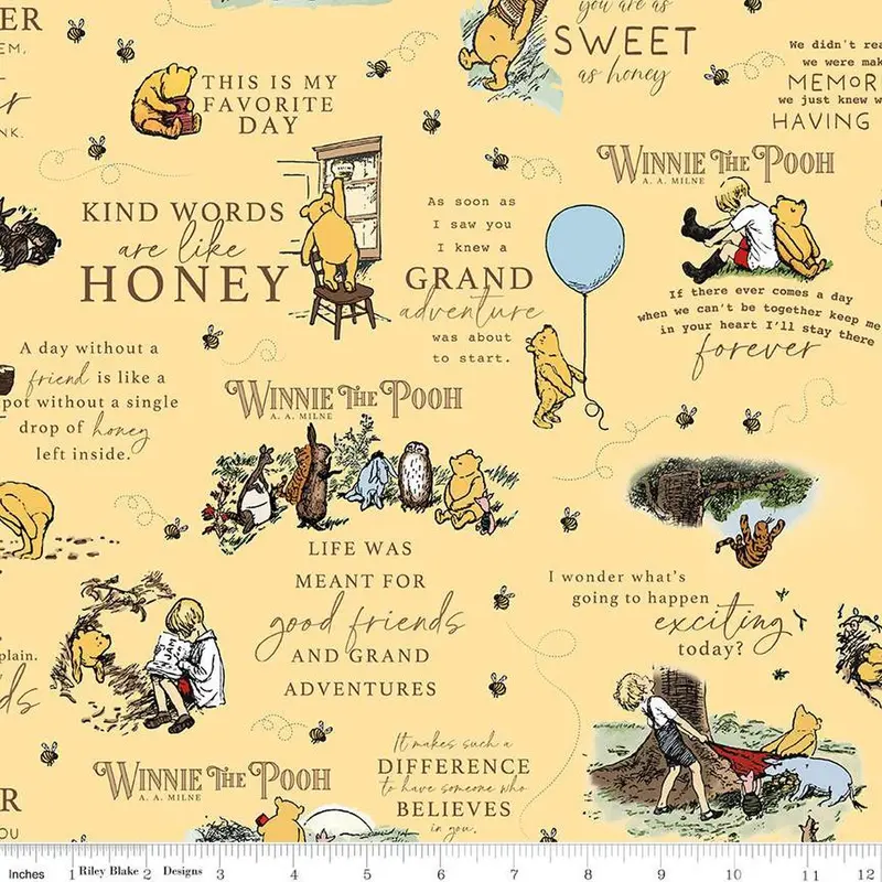 Winnie The Pooh Main Fabric In Sunshine Yellow 1