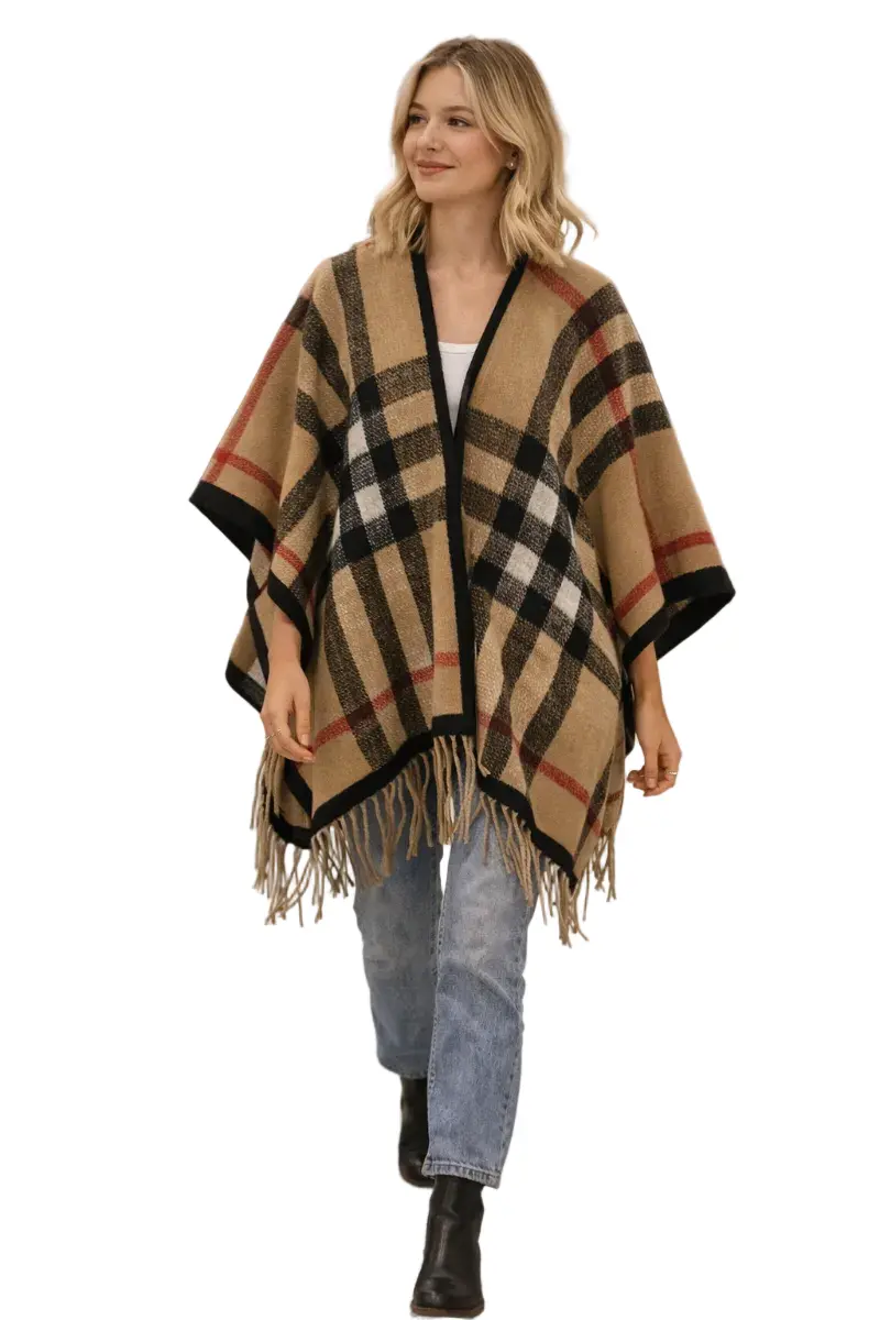 Winter-Ready Checkered Poncho 1