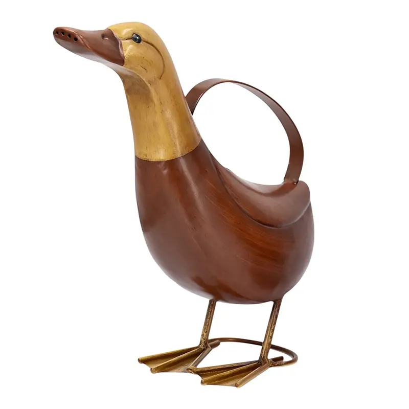 Woodgrain-Finish Metal Duck Watering Can 1
